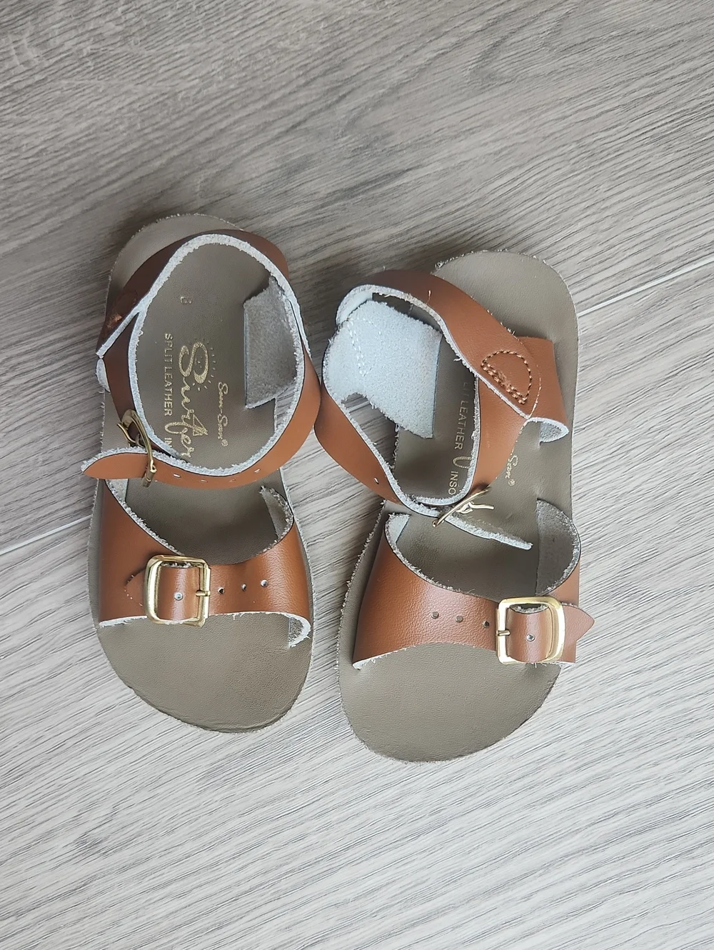 Kids' Tan Buckle Sandals with Gold Accents - Sun-San Style